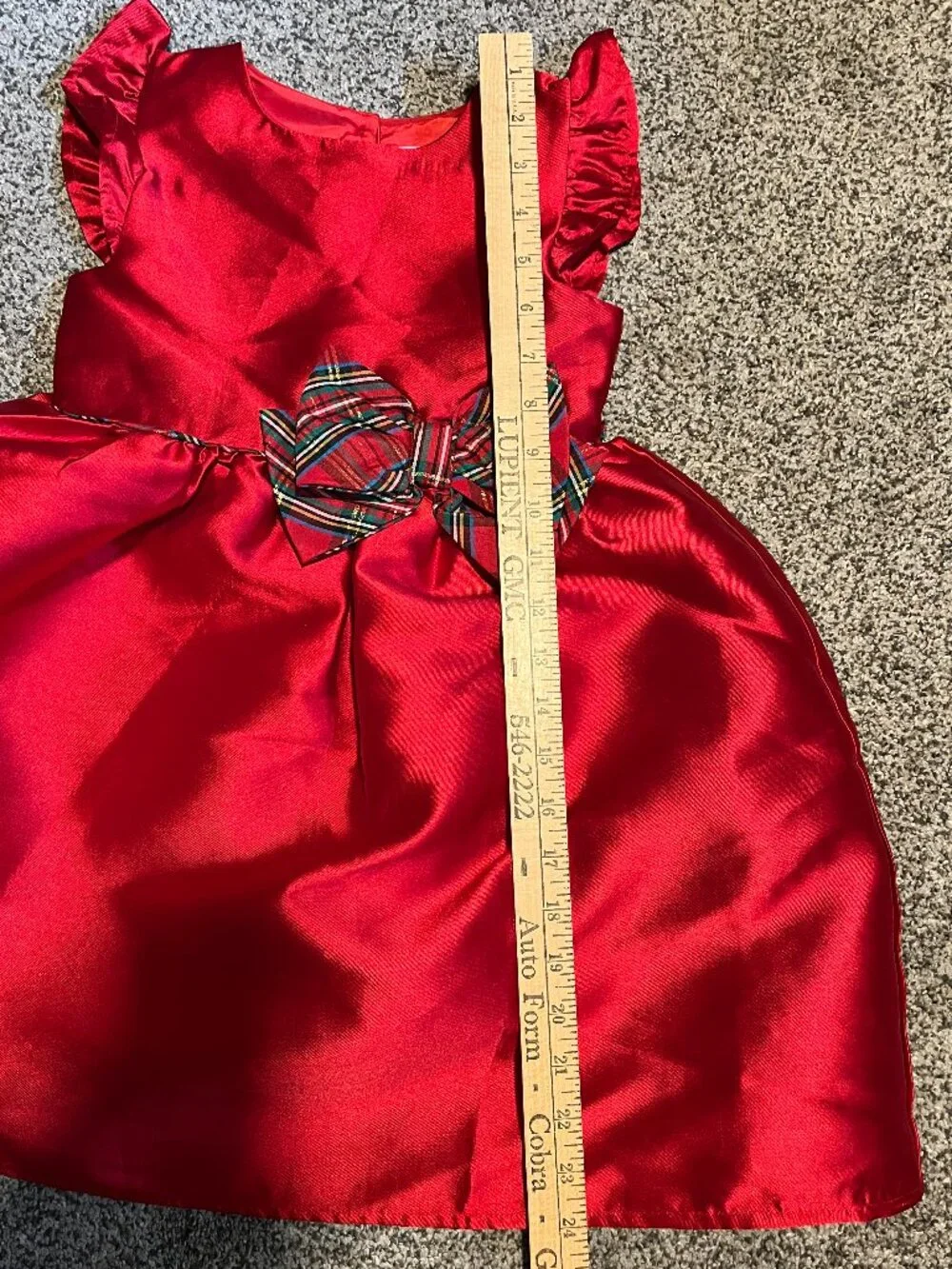 Red Taffeta Holiday Christmas Dress with Plaid Tartan Bow Girls 6x
